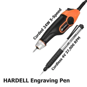 HARDELL Engraving Pen, Corded/Cordless Engraving Tool with Letter & Number Stencil, Soft Handle Engraver Pen with Tungsten Carbide Steel Bits for Metal, Stone, Wood, Leather, Glass, PVC Pipe, DIY Crafts