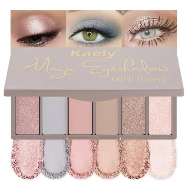 evpct 6 Colors Matte Shimmer Eyeshadow Palette, Champagne Gold Pearl White Golden Rose Shimmer + Smokey Grey Nude Pink Matte Eyeshadow, High Pigmented Mini Travel Eye Shadow Palette, Built in Mirror