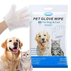 Pet Wet Wipes Gloves Set of 6, Disposable Cleaning Gloves for Dogs, Cats and Kitty, Suitable for Puppy and Kitten Bathing and Odor Removal, Grooming Products