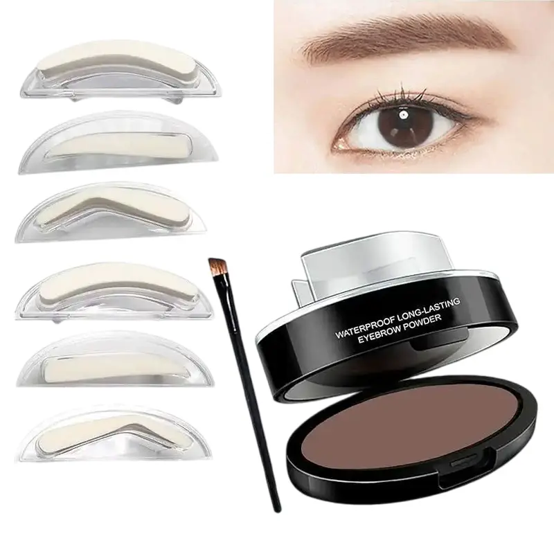 Waterproof Eyebrow Powder Stamp Kit, Long Lasting Natural Eyebrow Tinting Makeup, Light Brown One-Step Brow Stamp for Beginners, Multi-Purpose Portable Brow Shaping Cosmetics
