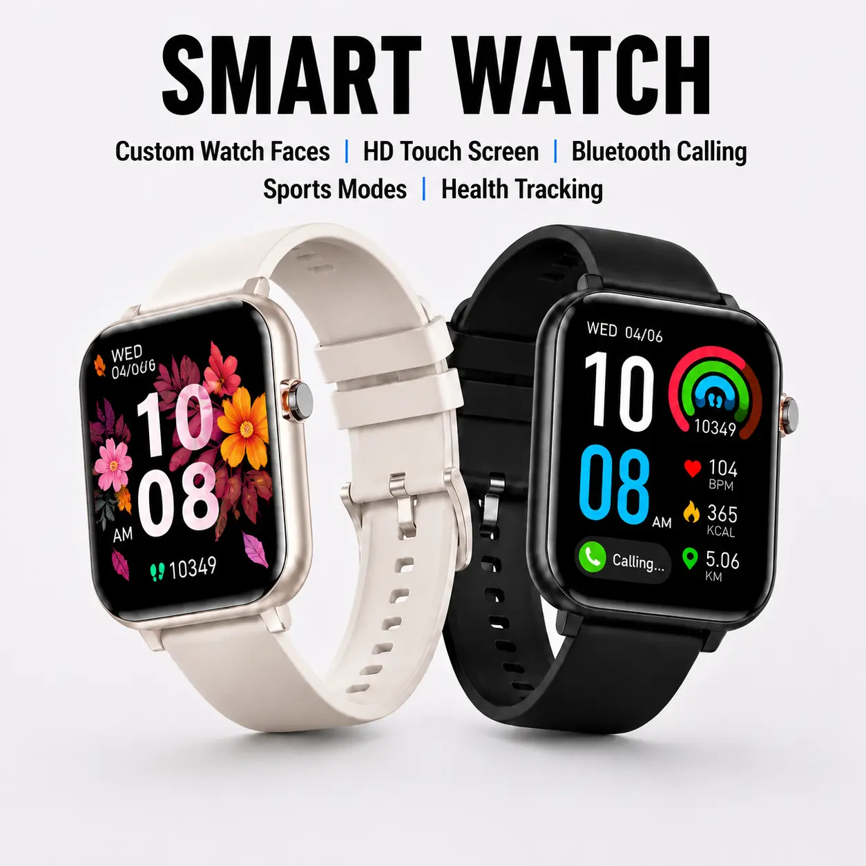 Bluetooth Calling Smartwatch with 2-Inch HD Touch Screen, Custom Watch Faces, Sports Tracking, Health Monitoring, Message Reminders, iOS Compatibility – Fashionable Military-Style Wearable for Girls as a Gift