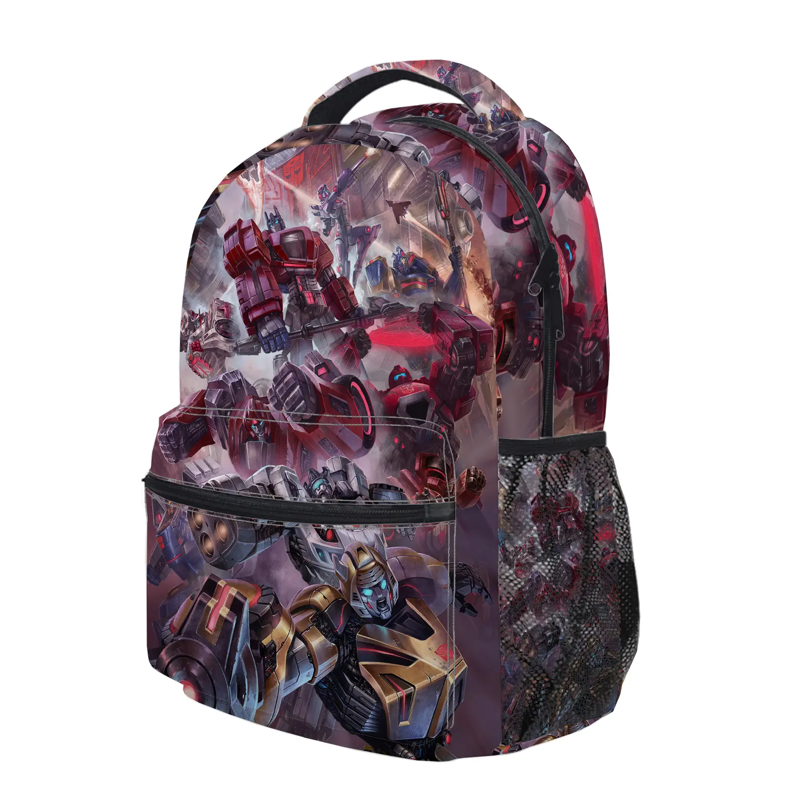 Transformers Backpack, Cute Y2K Fashion School Bag for Girls and Teens, Durable Cartoon Printed Bookbag with Mesh Side Pockets, Lightweight Travel Daypack for Back to School c-253