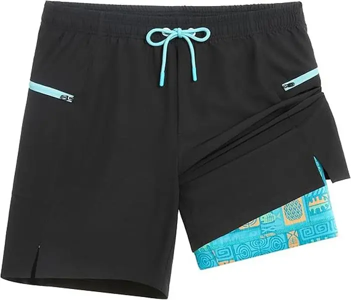 APTRO Men's 7" Above the Knee Athletic Swim Trunks - 2-in-1 Quick-Dry Drawstring Swim Shorts, Solid Color, Soft, Breathable, Horizontal Zipper Pockets, Ideal for Pool, Surfing