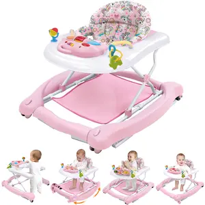 [Summervibes]PAWTONG Foldable Baby 5-in-1 Activity Walker - Rocker, Activity Center, Bouncer, Seat Walker, Push Walker - Adjustable Speed Rear Wheels and Height Toys Ages 6-18 Months… (Mint Green)