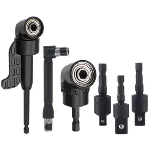 6-piece Angle Drill Bit Accessory and Right-angle Drill Bit Adapter Set - Includes 3 Rotatable 360° 1/4, 3/8, and 1/2 Inch Impact Grade Socket Adapters + 2 105° Hexagonal Shank and 90° Inclined Drill Bits Tool Kit