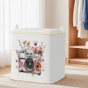 Large Capacity Foldable Storage Bag, Camera Flower Pattern Print, Durable Non-Woven Fabric, Perfect Home Gift, Suitable for Blankets and Clothes