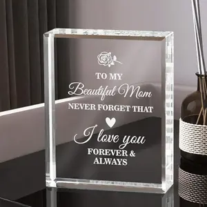Gifts for Mom Crystal Keepsakes, Christmas Birthday Gifts for Mom from Daughter Son, to My Mom Gifts Valentines Day Gifts for Mom Personalized Engraved Crystal Decor