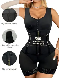 1 Count Women's Adjustable Hook & Eye Zipper Closure Bodysuit, Compression Girdle, Fajas, Colombian Shapewear, Butt Lifting Tummy Control Shapewear, High Stretch Jumpsuit with Breathable Steel Bone Waist Trainer, Perfect for Daily & Yoga & Outgoing