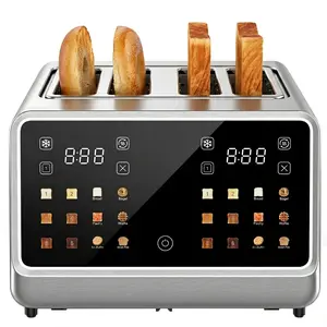 Dear Morning Digital Smart Toaster 4 Slice with Touchscreen Dual Control Panel Single Slot Timer Reheat Defrost for Bagels Bread Waffles Stainless Steel Kitchen Essentials