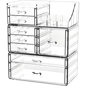 Acrylic Clear Makeup Organizer Countertop,Stackable Skincare Organizer for Vanity With 8 Drawers,Large Plastic Desk Accessories Organization,Bathroom Cosmetic Organizer Countertop for Beauty,Skin Care