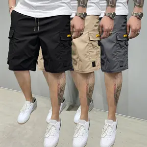 Street style three-piece set!Men's multi-pocket cargo shorts, comfortable and fashionable, perfect for everyday casual and sports wear Menswear Athletic Tropical Clothes Plain Chainsaw Beige