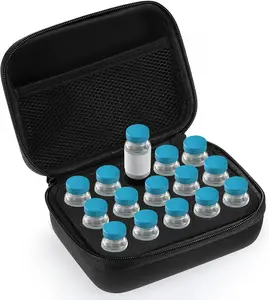 15 Slots Insulin Peptide Fridge Carrying Case Vial Holder Storage Protector Bag, Fits Standard 10Ml Vials, Insulin Cooler Travel Kits Case Organizer Diabetes Protector(Black) Teenyyou