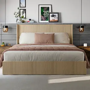Lift Up Storage Bed King Size Platform Bed Frame with Headboard, Wooden Queen Bed for Teens Adults, No Box Spring Needed