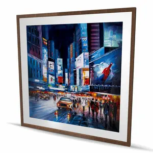 212 MAIN 48x48 in. Vibrant Framed Print - Times Square Street Scene Cityscape Perspective Artwork, Artistic Decorative Wall Art for Living Rooms