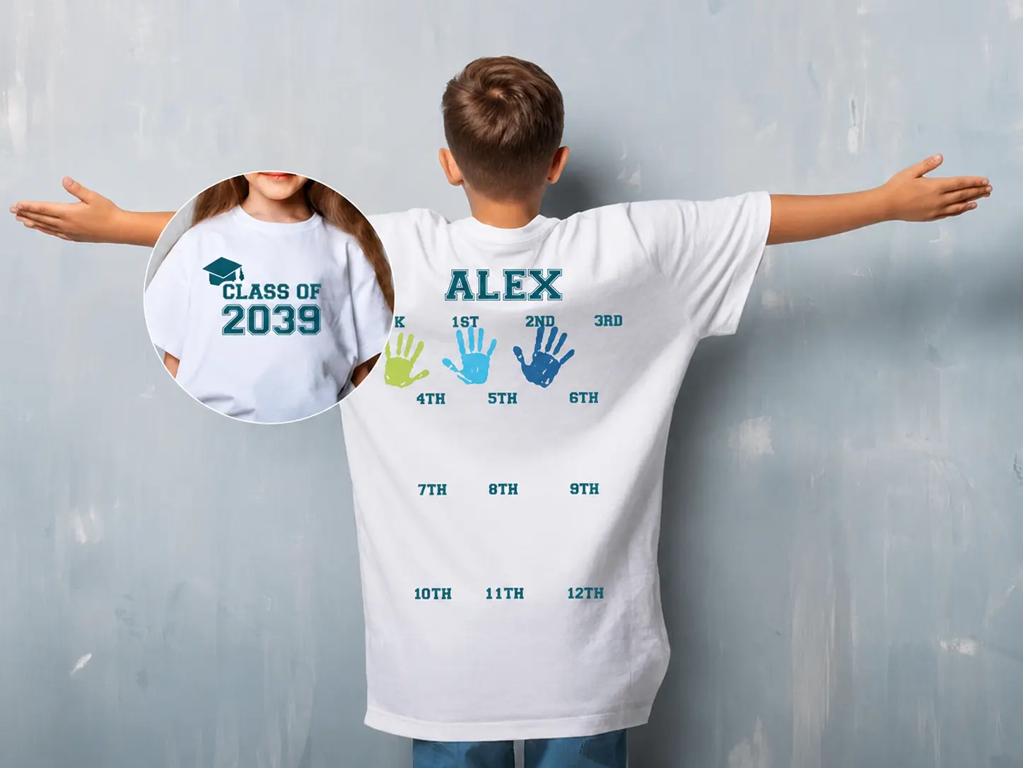 Class Of 2039 Handprint Shirt, Graduation tShirt, Custom Year 2037-2038-2039... First Day of School Kids t-Shirt, Grow with Me