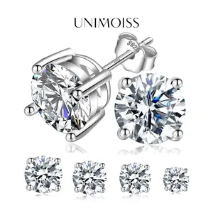 UniMoiss Round Moissanite Stud Earrings Daily Costume Jewelry Accessories Perfect Birthday Wedding Anniversary Valentine Festive Gifts for Women Girls