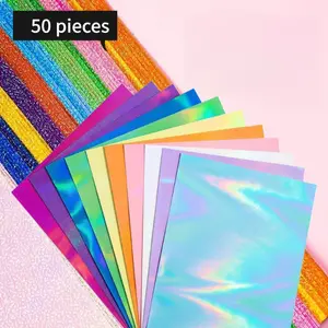 50 Sheets Laser Paper Pearl Paper Student Colored Origami Paper for Paper Cranes Handmade Crafts