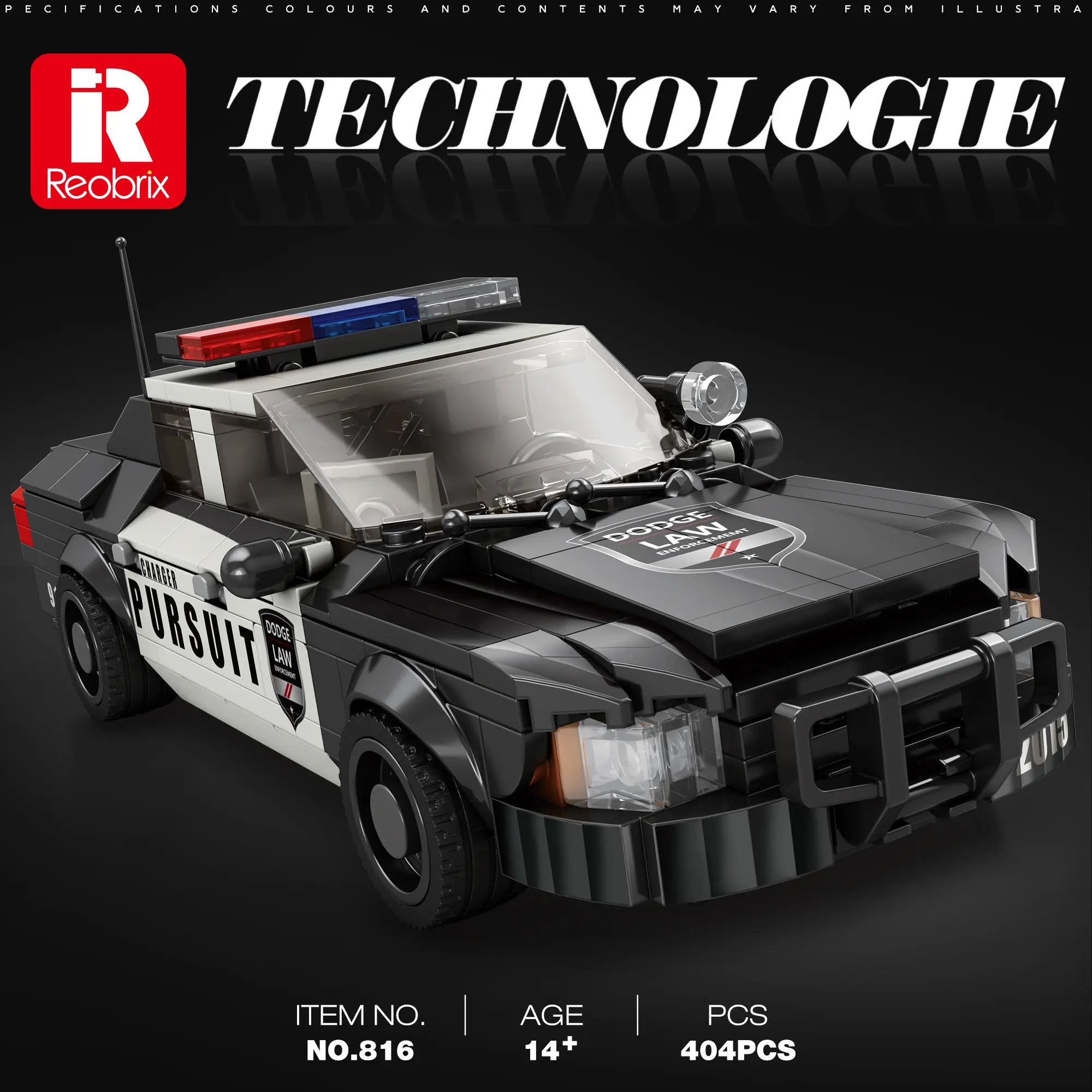 Reobrix Police Car Collectible Building Set - 404PCS Blocks Kit, STEM Fun Toy Gift for Budget Enthusiasts, Kids Ages 6+ (Model Building Kits), Interlocking Building Block, Vehicle Building Blocks