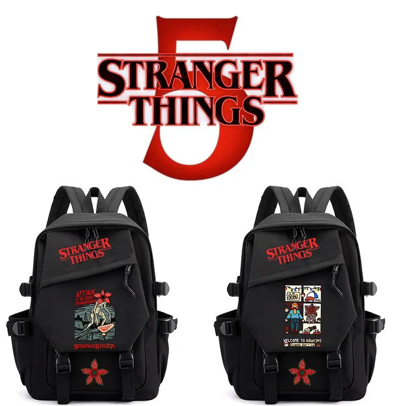 Stranger Things Backpack, Comic Print Black Flap School Bookbag, Waterproof Oxford Large Capacity Daypack for Men Women Fans