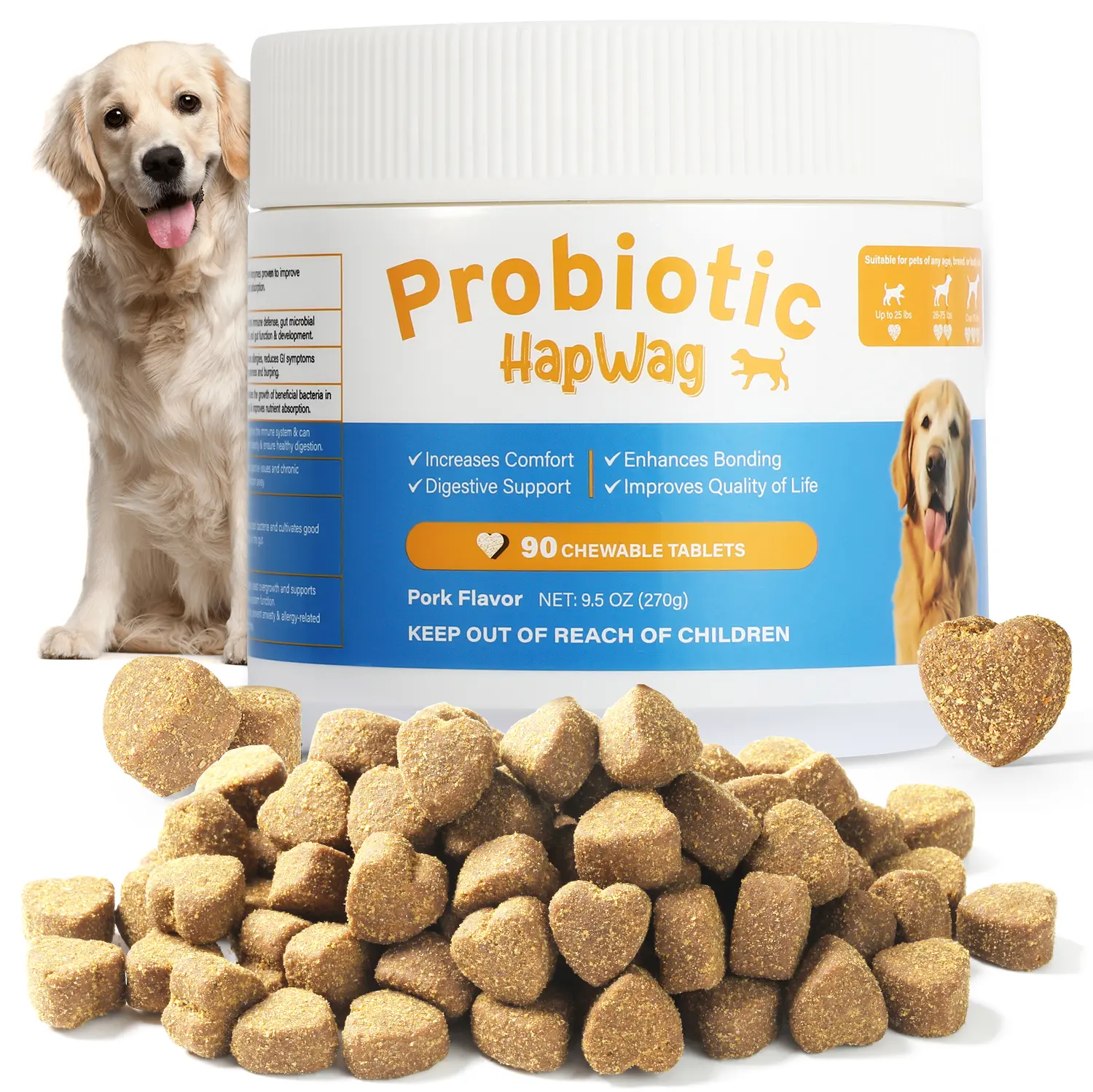 8-in-1 Pork Flavor Chewable Dog Probiotics - 90 Count Canine Nutritional Supplement, Gut Health Support, Digestive & Immune Boost, Premium-Quality Ingredients