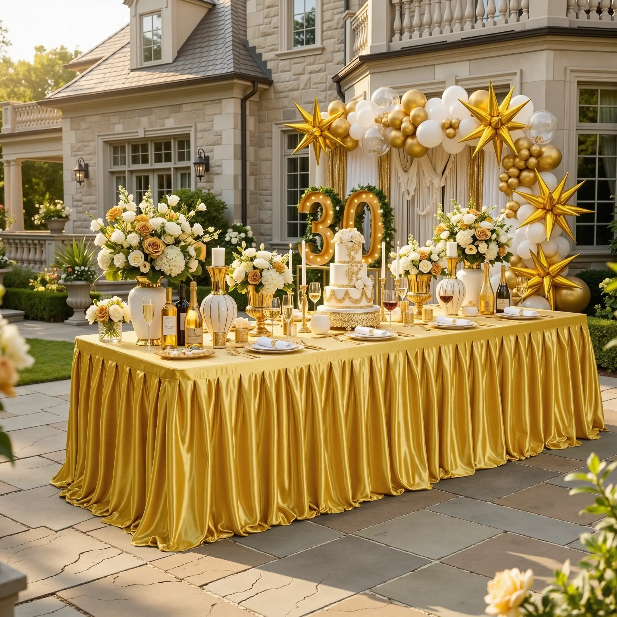 Luxe Gold Polyester Fits Satin Tablecloths - Rectangle 4/6/8FT Glitter Spandex Fitted, Wrinkle-Free Table Covers for Weddings, Vendor Events