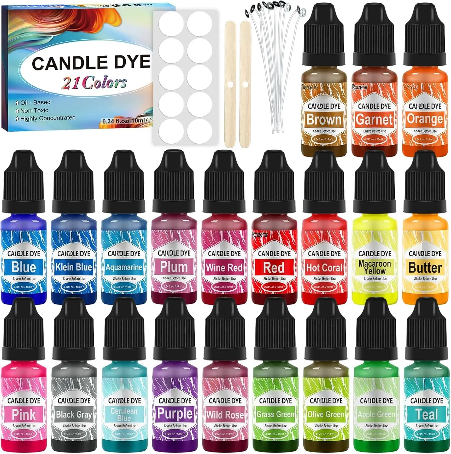 Candle Dye - 21 Colors Wax Melt Dye for Candle Making, Oil-Based Dye for Wax, Highly Concentrate Liquid Candle Color Dye