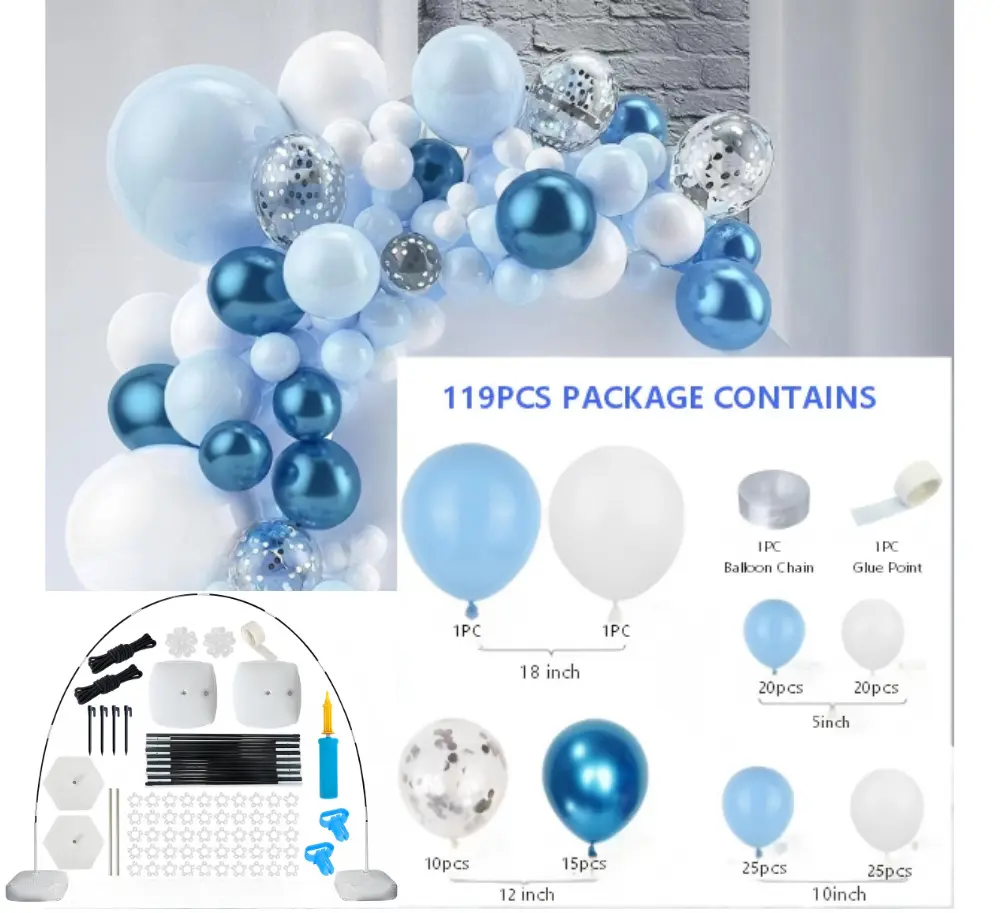 119-Piece Blue Balloon Arch Kit, Blue Balloon Garland with Blue and Silver Balloons, Perfect for Wedding, Baby Shower, and Graduation Party Decorations