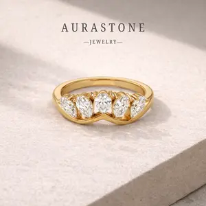 【#64 BD】Pear Cut Crown Shaped band Ladies' Wedding Band Lab Created Gemstones Stacking Ring