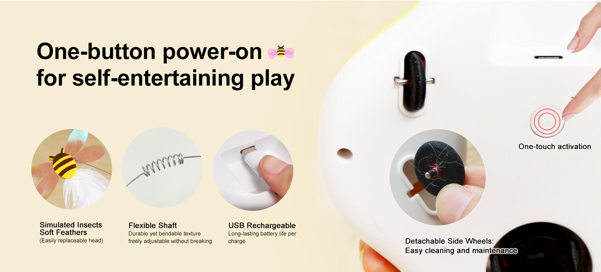 Interactive Cat Toy with Flutter Bug - 3 Play Modes, Motion-Activated, Auto Obstacle Avoidance, Auto Standby, Hunting Mode, Mental Stimulation, Abs, Daily Indoor Exercise, Universal Fit, Enrichment Toy for Indoor Cats, Automatic Obstacle Avoidance