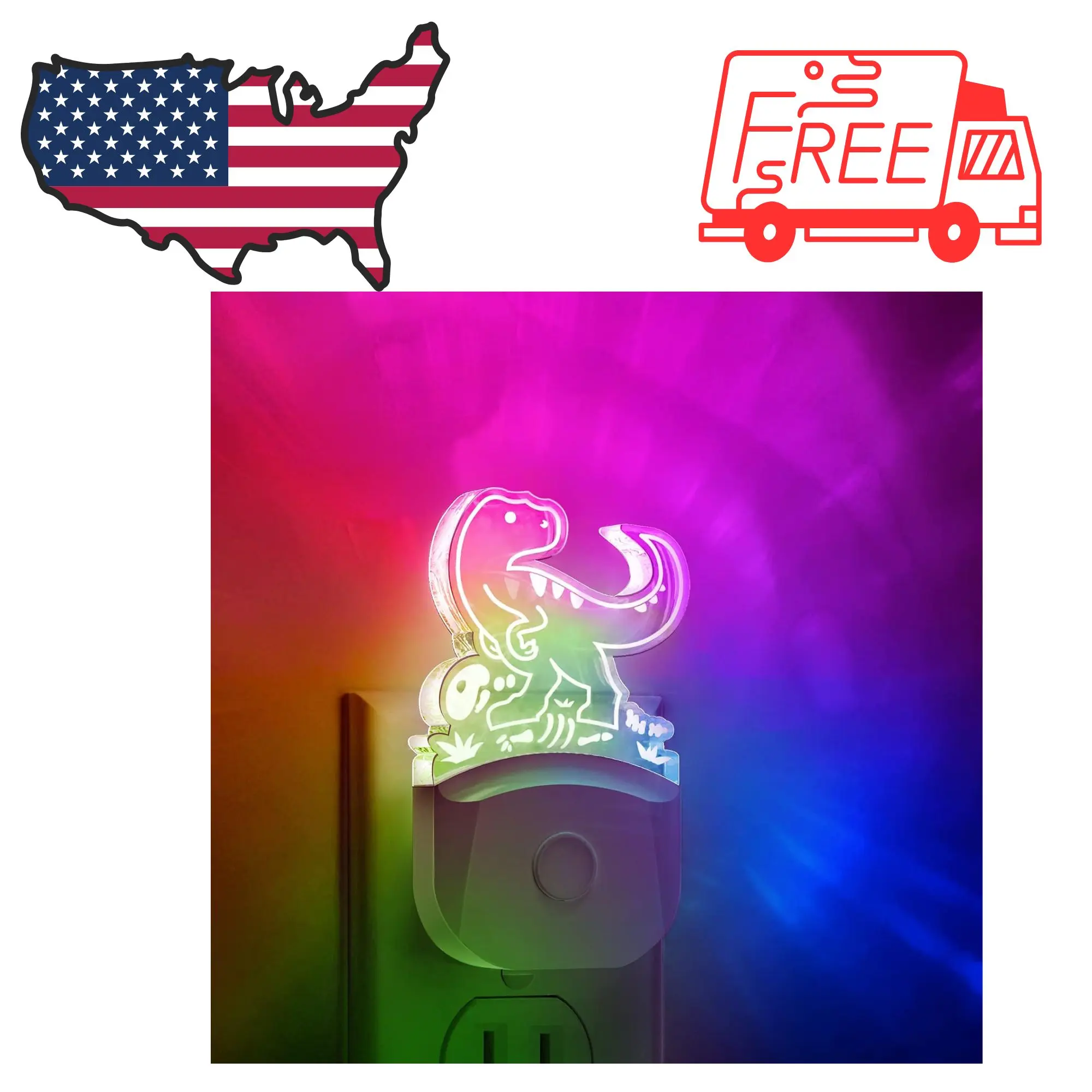 Dinosaur Night Light Plug in for Kids, Dusk-to-Dawn, 1 Pack