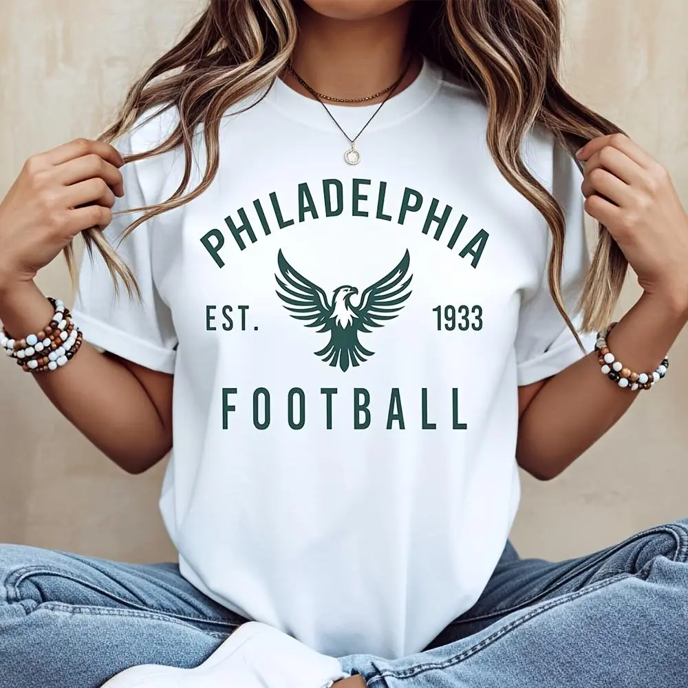 Philadelphia Football Est 1933 Eagle Graphic T-Shirt, Vintage Sports Fan Apparel, Casual Daily Wear Game Day Outfit