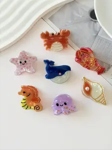 Women's Oceanic Elements Hair Clips Set, Sea Star, Conch, Crab, Seahorse, Lobster, Whale, Octopus, Beach Vacation & Daily Wear