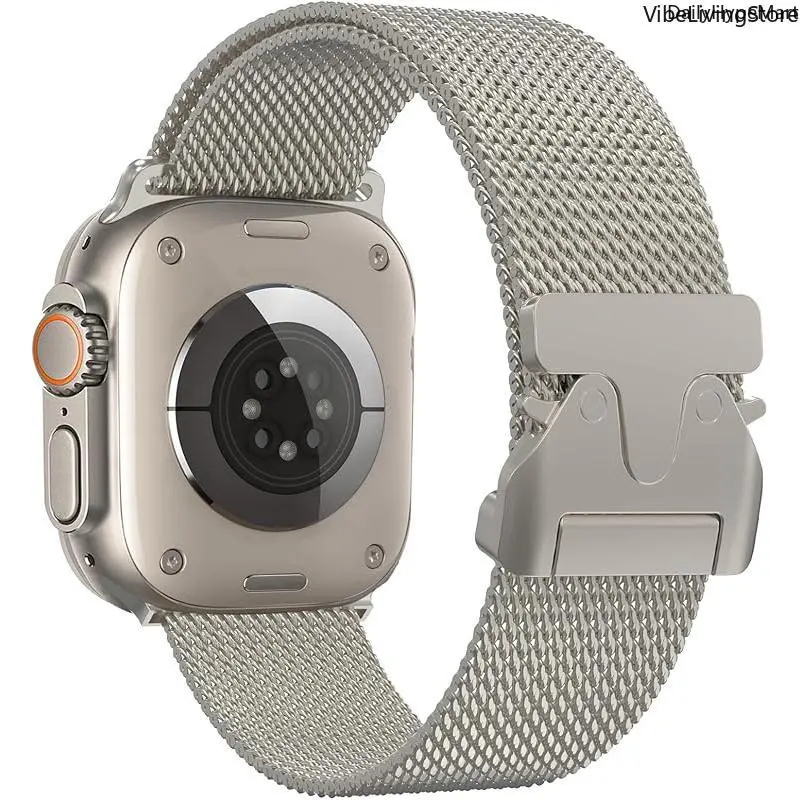 Premium Titanium Milanese Loop Stainless Steel Watch Strap - 42mm-49mm Metal Band, Wearable Chic Wristband, Stylish Fashion Accessory for Mainstream Smart Watches