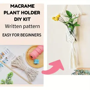 1 Set Macrame Hanging Planter Kit with Detailed Diagram Tutorial Easy Plant Hanger DIY Craft for Beginners Women's Creative Handmade Gift for Home Decor