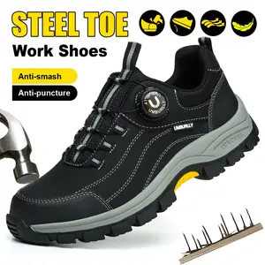 Men's Worker Safety Shoes, Impact-Resistant Steel Toe Cap & Kevlar Puncture Protection, Closed Toe Footwear with Non-Slip Sole & Button Closure