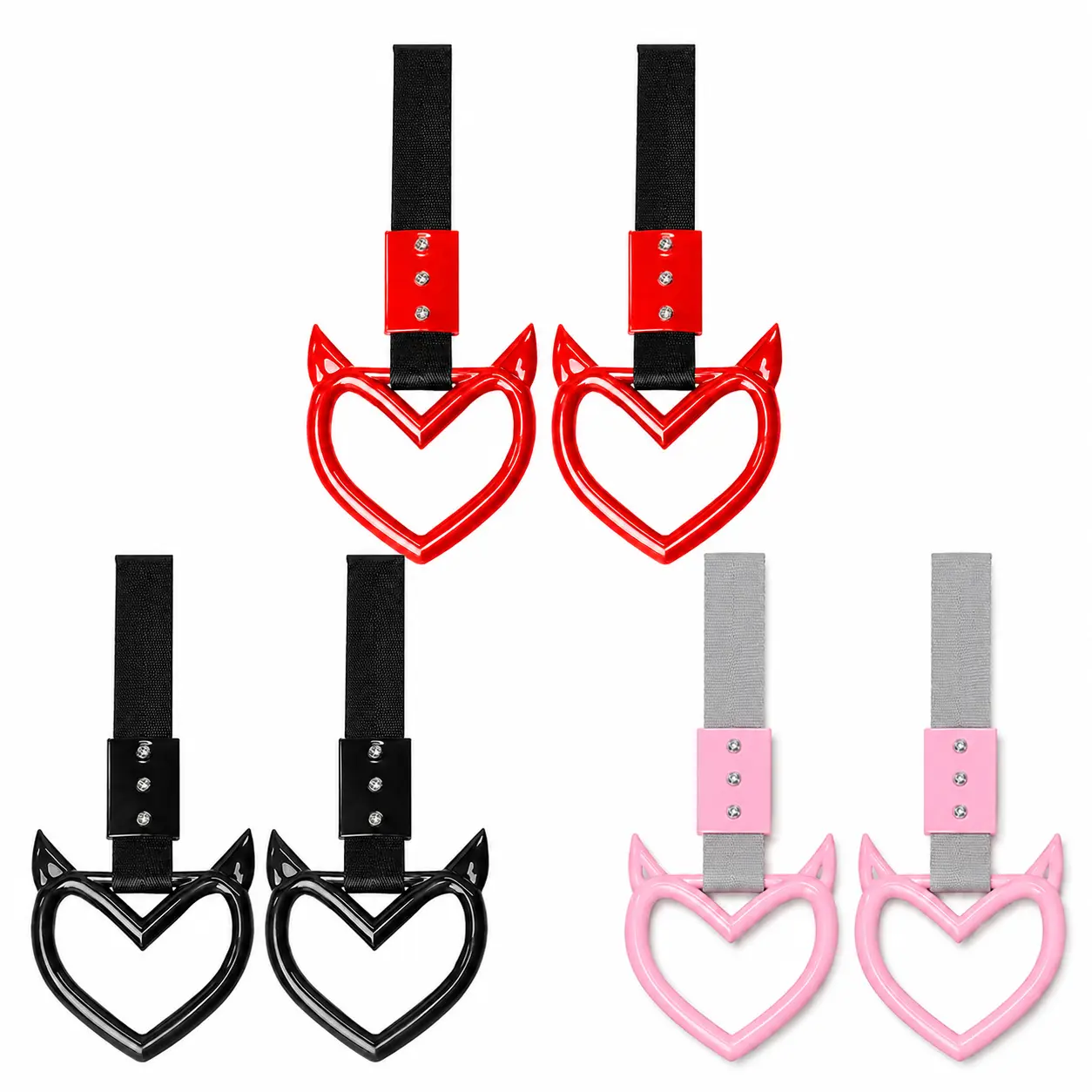 2 PCS  Heart Handle Strap Car Charm Red Devil Style Hang Ring Decoration Exterior Keychain Car Accessory