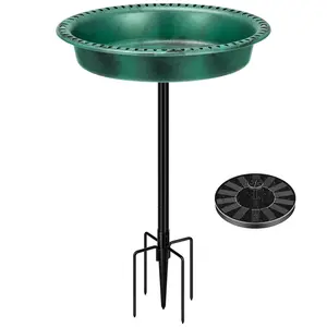 VIVOHOME Oval Polyresin Bird Bath Bowl with Solar Fountain, 29 Inch Height Outdoor Freestanding Birdfeeder with Metal Stake, Capacity 1.3 Gallons, 5-Pronged Base