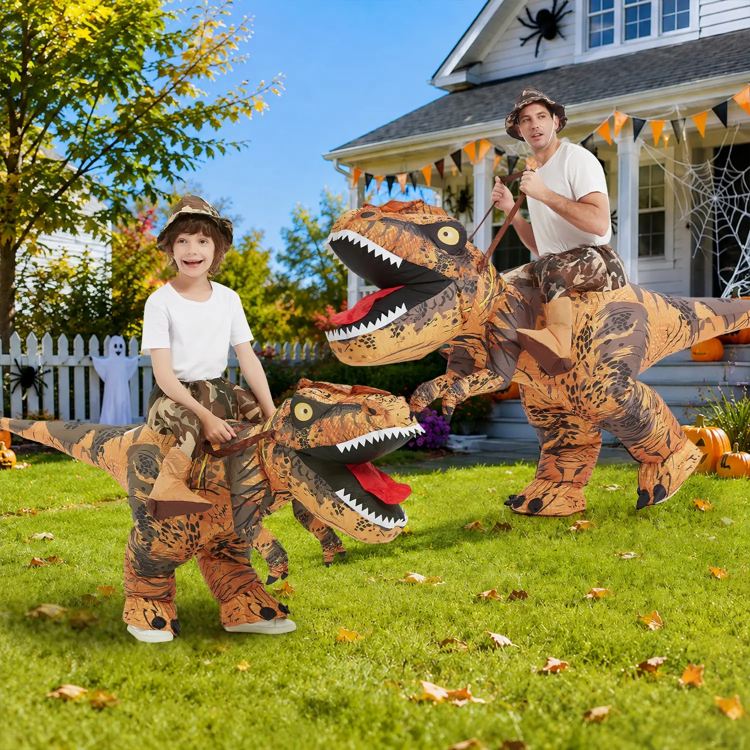 GOOSH Inflatable Dinosaur Costume Halloween Blow up Costume for Boy Girl Funny Riding T Rex Costume for Party Cosplay