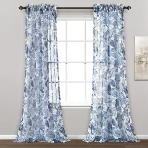 Lush Decor Cynthia Jacobean Sheer Window Curtain Panel Set - 2 Panels, 84"L x 52"W, 100% Polyester, Floral Pattern, Easy Installation, Machine Washable