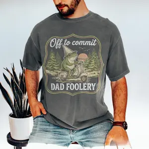 Comfort Colors Off To Commit Dad Foolery Frog T-Shirt, Funny Dad Graphic Tee, Retro Frog Scooter Shirt, Father’s Day Gift For Dad, Vintage Humor Tee