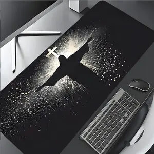 [Sale off up to 65%][Free Ship] Jesus & Cross Illuminated Design Large Gaming Mouse Pad,Aesthetic Desktop Decoration Drotection Pad,Washable Rubber Pad Non-Slip Lock Edge Multi-Size Mouse Pad Suitable For Home Office,Good Gift for Family and F