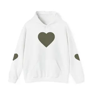 Heart Accent Hoodie — Minimal Olive Heart Sweatshirt for Everyday Wear