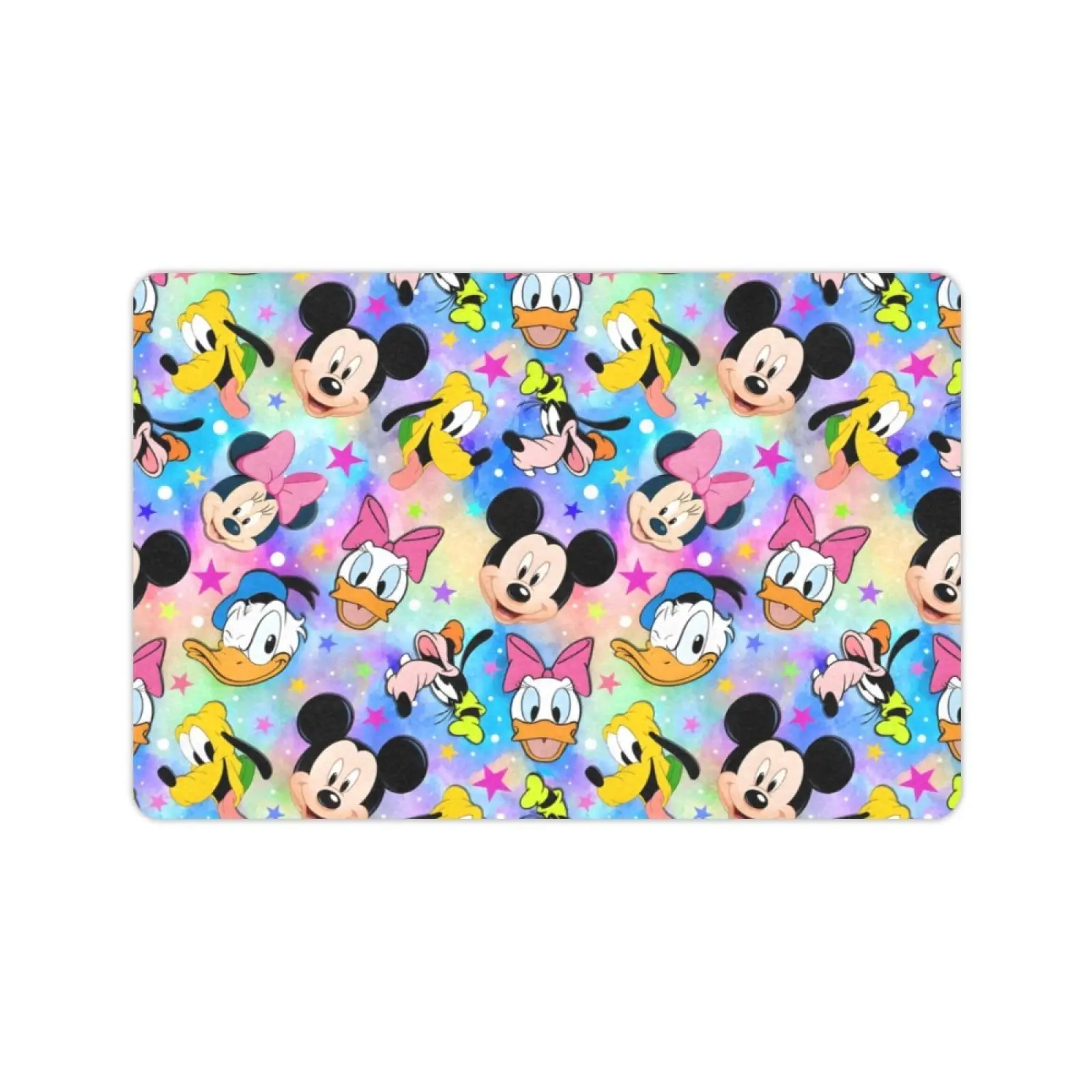 Disney Classic Mickey Mouse Print Area Rug, Non-Slip Polyester Fiber Floor Mat, Colorful Star Watercolor Decor, Soft Washable Entrance Mat (30×18 in/28×17 In / 71×43 Cm/23.5×15.5 in) for Bedroom, Kids Room, Bathroom