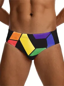 Men's patterned graphic drawstring triangle underwear, men's swimwear, summer beach swimming shorts Activewear