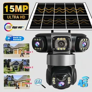 Solar-Powered Wireless Surveillance Camera 4g Cellular Network Connection, 15mp Triple Lens, HD Night Vision, Home Security Outdoor Cam, Wireless Outdoor Cameras
