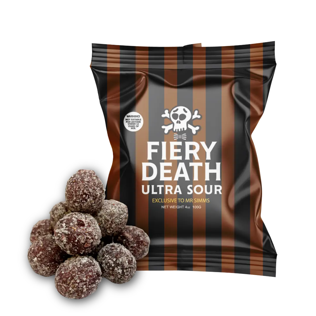 Mr. Simms Fiery Death Ultra Sours Fruit Candy, Sugar-Sweetened Snack for Candy Lovers Mr. Simms Fiery Death Ultra Sours Fruit Candy, Sugar-Sweetened Snack for Candy Lovers