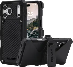 Pelican Shield iPhone 17 Pro Max Case [Compatible with MagSafe] Rugged Phone Case w/ 21ft Military-Grade Drop Protection - Heavy Duty Phone Cover w/Belt Clip Holster for iPhone 17 Pro Max - Carbon