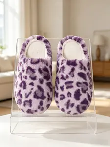 Sweet Cool Leopard Print Plush Slippers, Lightweight Soft Faux Fur, Classic Leopard Pattern, Thick Velvet Lining, Anti-Slip Sole, Winter Home Comfort
