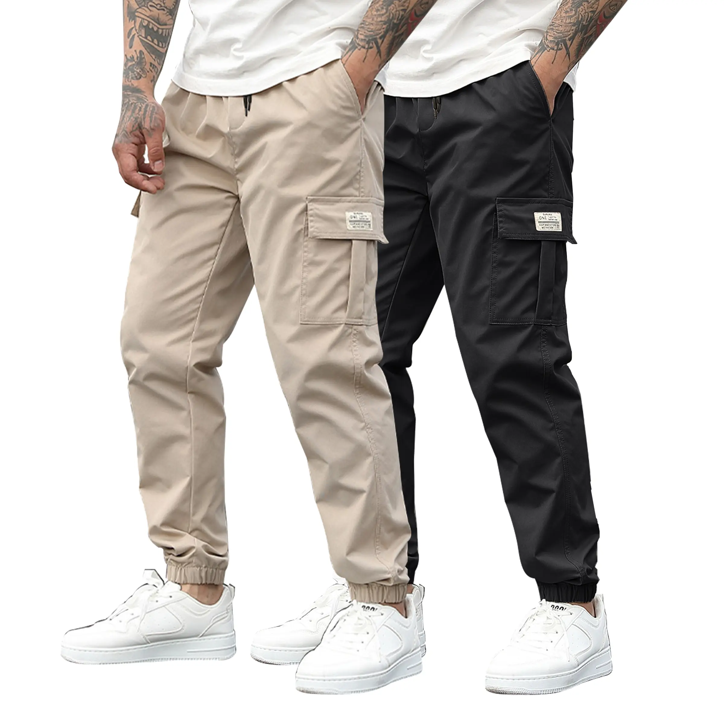 Men's 2-Pack Tactical Cargo Pants for Outdoor Work, Travel-Friendly Spring & Summer Trousers with Elastic Waist and Multiple Pockets, Form-Fit Men's Pants, Mid-Length Men's Pants