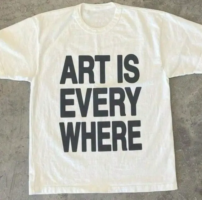 Unisex Oversized 100% Cotton T-Shirt with Bold "Art Is Everywhere" Graphic, Vintage Shortsleeve Top, Breathable & Casual for Summer, Menswear